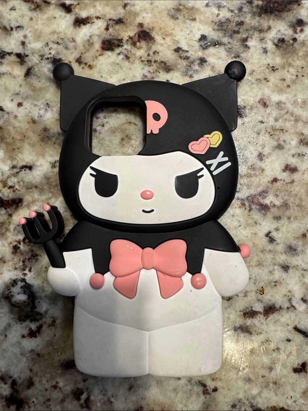 Kuromi-Style Black & Pink Cat Silicone Phone Case I- phone 14